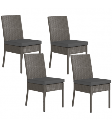 Outsunny 4 PCs Rattan Garden Chairs with Cushion, Wicker Dining Chairs, Grey