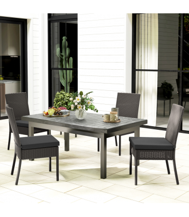 Outsunny 4 PCs Rattan Garden Chairs with Cushion, Wicker Dining Chairs, Grey