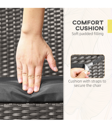 Outsunny 4 PCs Rattan Garden Chairs with Cushion, Wicker Dining Chairs, Grey