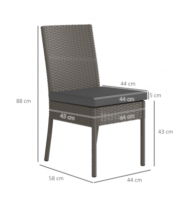 Outsunny 4 PCs Rattan Garden Chairs with Cushion, Wicker Dining Chairs, Grey