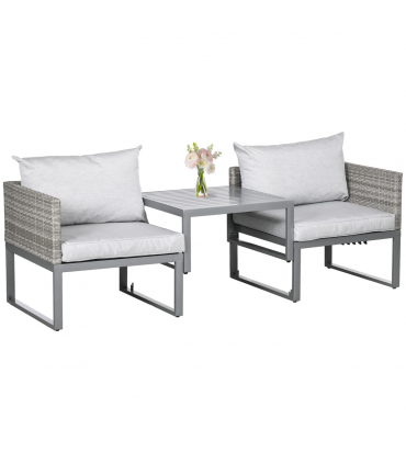 Outsunny 3-in-1 Chair Coffee Table Lounger Seater Sofa w/ Steel Frame Furniture