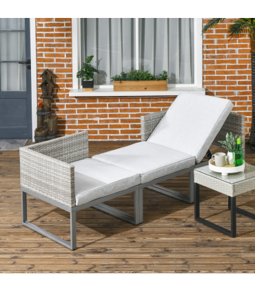 Outsunny 3-in-1 Chair Coffee Table Lounger Seater Sofa w/ Steel Frame Furniture