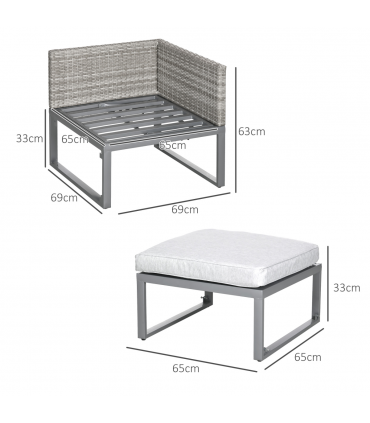 Outsunny 3-in-1 Chair Coffee Table Lounger Seater Sofa w/ Steel Frame Furniture