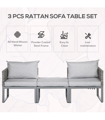 Outsunny 3-in-1 Chair Coffee Table Lounger Seater Sofa w/ Steel Frame Furniture