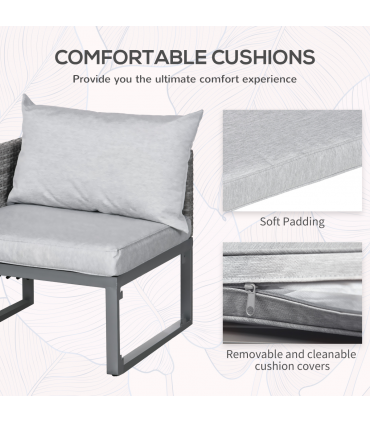 Outsunny 3-in-1 Chair Coffee Table Lounger Seater Sofa w/ Steel Frame Furniture