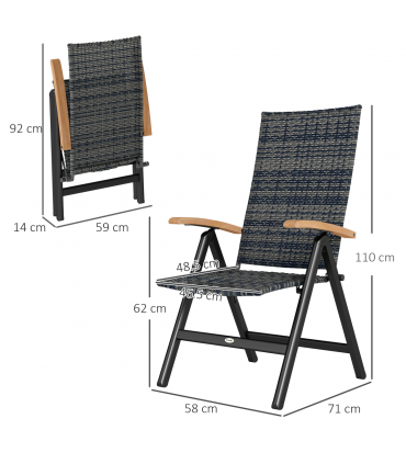 Outsunny Outdoor Folding Dining Chair, Dining Chair, Mixed-grey