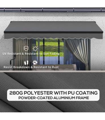 Outsunny 3.5 x 2.5m Electric Retractable Awning, Aluminium Frame, Dark Grey
