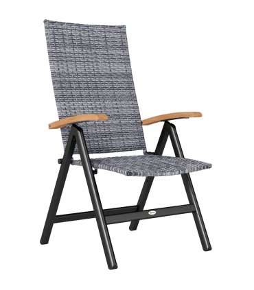 Outsunny Outdoor Folding Rattan Chair, Dining Chair, Light Grey