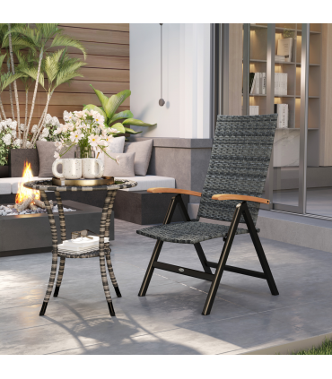 Outsunny Outdoor Folding Rattan Chair, Dining Chair, Mixed-grey