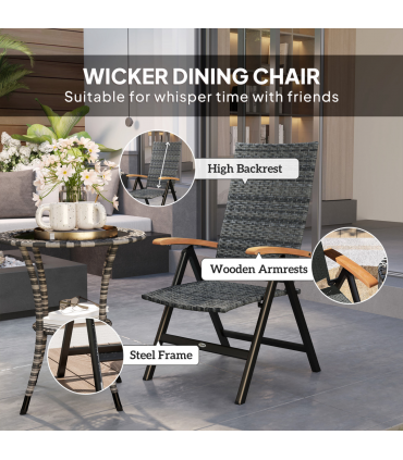 Outsunny Outdoor Folding Rattan Chair, Dining Chair, Mixed-grey