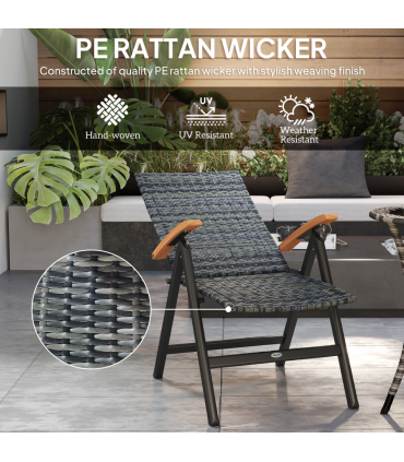 Outsunny Outdoor Folding Rattan Chair, Dining Chair, Mixed-grey