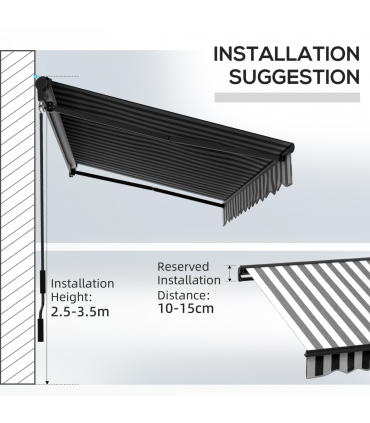 Outsunny 3.5 x 2.5m Electric Retractable Awning, Aluminium Frame, Grey & White