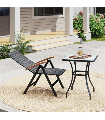 Outsunny Outdoor Folding Rattan Chair, Dining Chair, Mixed-grey