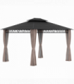 Outsunny 3.6 x 3 (m) Double Roof Hard Top Gazebo with Nettings & Curtains