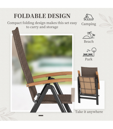 Outsunny Outdoor Folding Rattan Chair, Dining Chair, Brown