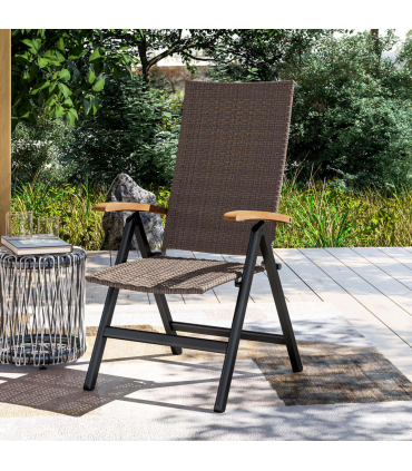 Outsunny Outdoor Folding Rattan Chair, Dining Chair, Brown