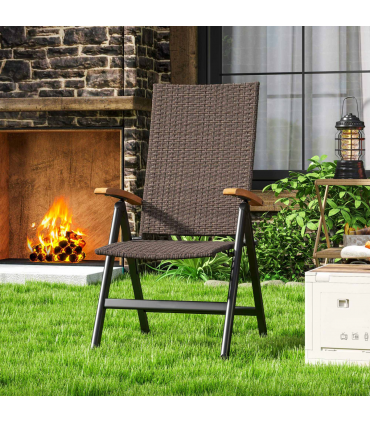 Outsunny Outdoor Folding Rattan Chair, Dining Chair, Brown