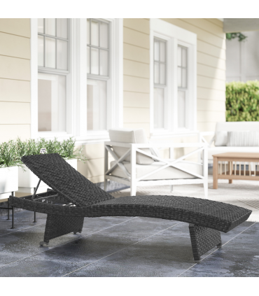 Outsunny PE Rattan Sun Lounger with 4-Level Adjustable Backrest, Black