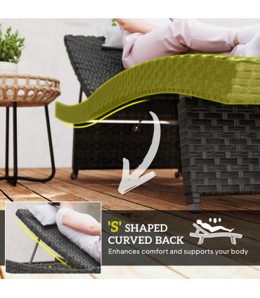 Outsunny PE Rattan Sun Lounger with 4-Level Adjustable Backrest, Black