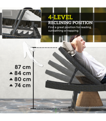 Outsunny PE Rattan Sun Lounger with 4-Level Adjustable Backrest, Black