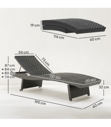 Outsunny PE Rattan Sun Lounger with 4-Level Adjustable Backrest, Black