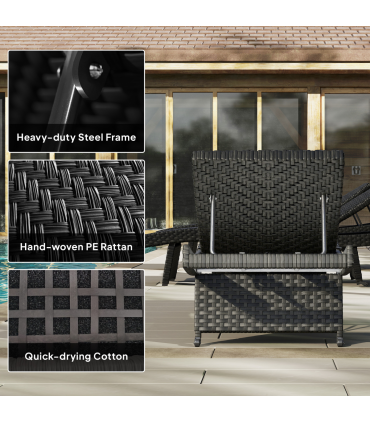 Outsunny PE Rattan Sun Lounger with 4-Level Adjustable Backrest, Black