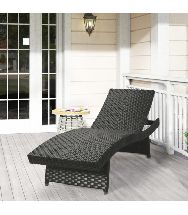 Outsunny PE Rattan Sun Lounger with 4-Level Adjustable Backrest, Black