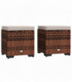 Outsunny Set of 2 Rattan Footstool, Storage Ottoman w/ Cushions, Beige