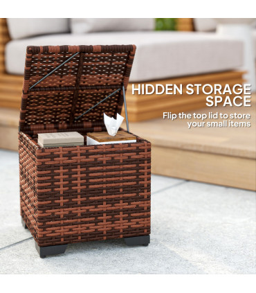 Outsunny Set of 2 Rattan Footstool, Storage Ottoman w/ Cushions, Beige