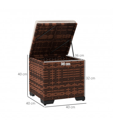 Outsunny Set of 2 Rattan Footstool, Storage Ottoman w/ Cushions, Beige