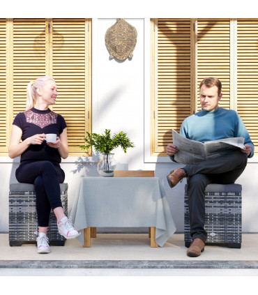 Outsunny Set of 2 Rattan Footstool, Storage Ottoman w/ Cushions, Dark Grey