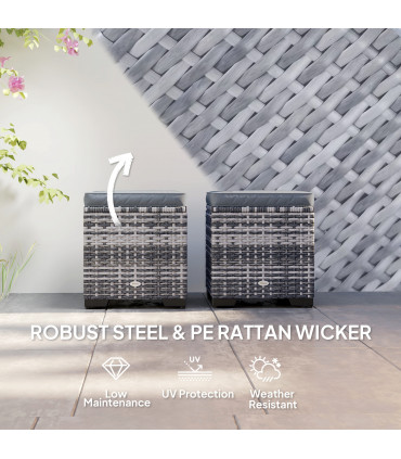 Outsunny Set of 2 Rattan Footstool, Storage Ottoman w/ Cushions, Dark Grey