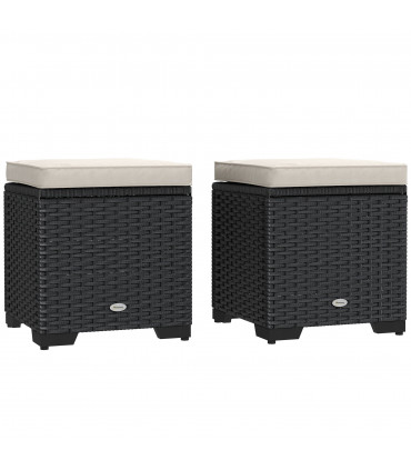 Outsunny Set of 2 Rattan Footstool, Storage Ottoman w/ Cushions, Cream