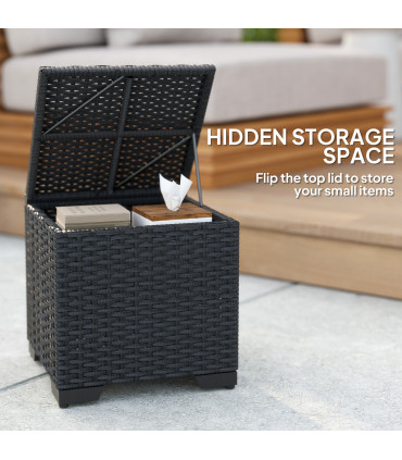 Outsunny Set of 2 Rattan Footstool, Storage Ottoman w/ Cushions, Cream