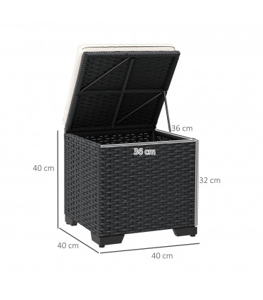 Outsunny Set of 2 Rattan Footstool, Storage Ottoman w/ Cushions, Cream