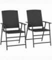 Outsunny 2pcs Rattan Chair Foldable Garden Furniture w/ Armrest Black