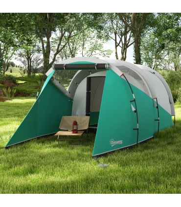 Outsunny 3000mm Waterproof Camping Tent with 2 Rooms for 4-5 Man, Green
