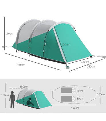 Outsunny 3000mm Waterproof Camping Tent with 2 Rooms for 4-5 Man, Green