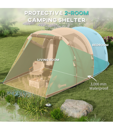 Outsunny 3000mm Waterproof Camping Tent with 2 Rooms for 4-5 Man, Green