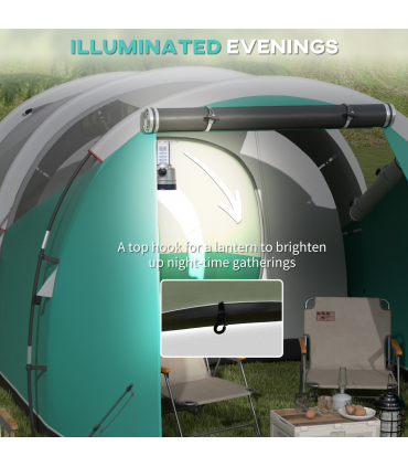 Outsunny 3000mm Waterproof Camping Tent with 2 Rooms for 4-5 Man, Green