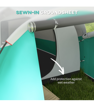 Outsunny 3000mm Waterproof Camping Tent with 2 Rooms for 4-5 Man, Green