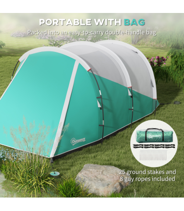 Outsunny 3000mm Waterproof Camping Tent with 2 Rooms for 4-5 Man, Green