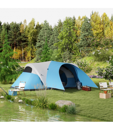 Outsunny 3000mm Waterproof Camping Tent with Porch & Sewn in Groundsheet, Blue