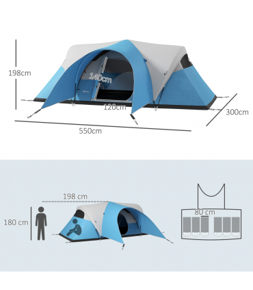 Outsunny 3000mm Waterproof Camping Tent with Porch & Sewn in Groundsheet, Blue