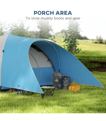 Outsunny 3000mm Waterproof Camping Tent with Porch & Sewn in Groundsheet, Blue
