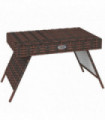 Outsunny Foldable Outdoor Coffee Table, Steel Frame Rattan Side Table, Brown