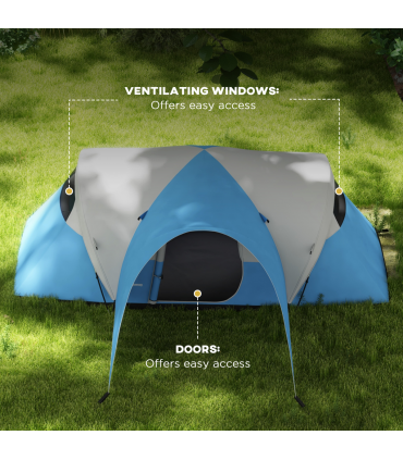 Outsunny 3000mm Waterproof Camping Tent with Porch & Sewn in Groundsheet, Blue
