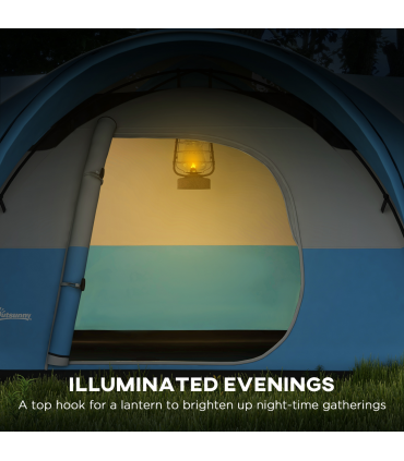 Outsunny 3000mm Waterproof Camping Tent with Porch & Sewn in Groundsheet, Blue