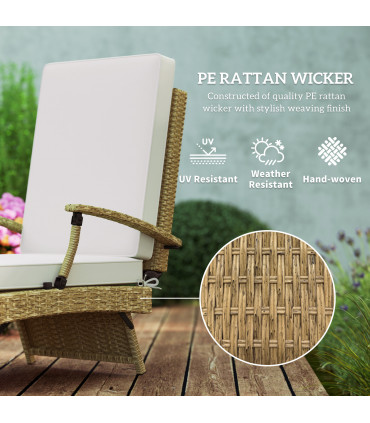 Outsunny Foldable Rattan Garden Recliner Chair w/ Cushion, Footrest, Beige