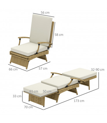 Outsunny Foldable Rattan Garden Recliner Chair w/ Cushion, Footrest, Beige